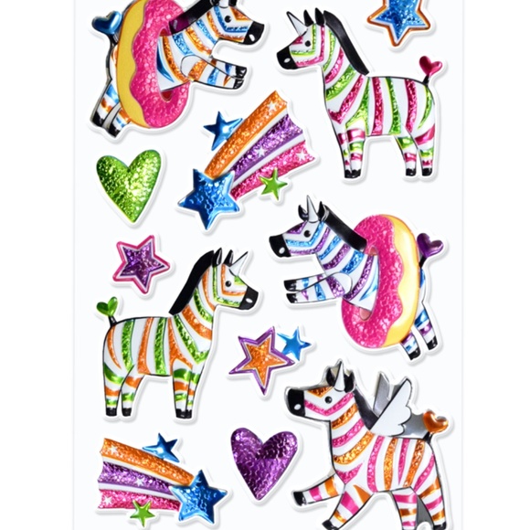 12 3D Puffy Foil Zebra Stickers (1 Sheet) - Picture 2 of 4